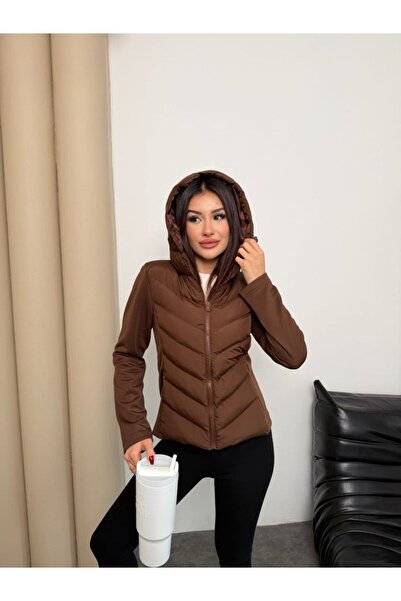 gm giyimarket Hooded Inflatable Women's Coat Winter Slim Fit Windproof Zipper...