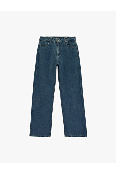 Koton Long Straight-Leg Stone Jean Pants with Pockets - Straight Fit Jean