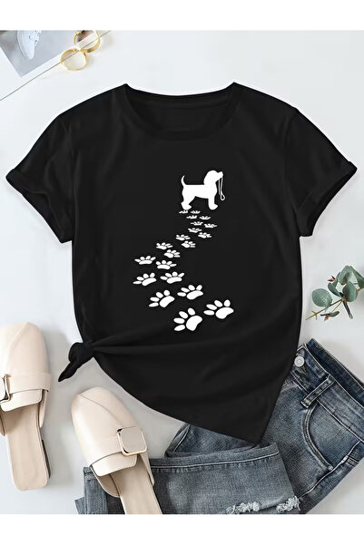 İSMTEXS Unisex Sports Style Short Sleeve T-Shirt with Paw Prints and Cute Ani...