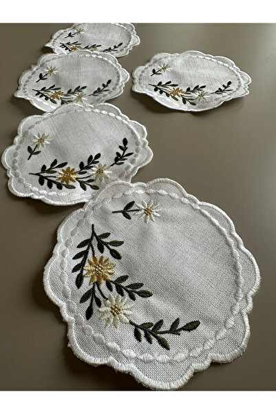 MODA Ecru Presentation Napkin, Cocktail Napkin with Embroidery on the Side of...