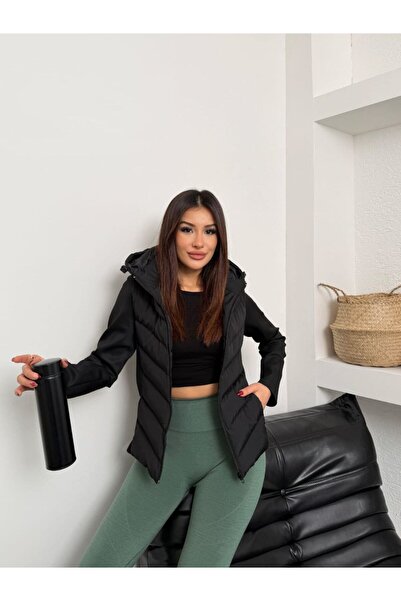 gm giyimarket Hooded Inflatable Women's Coat Winter Slim Fit Windproof Zipper...