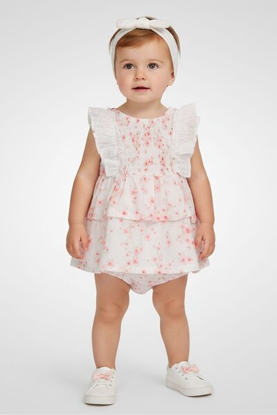 NANETTE LEPORE Toddlers Girl 3 Pieces Floral Print Dress And Panty With Headb...