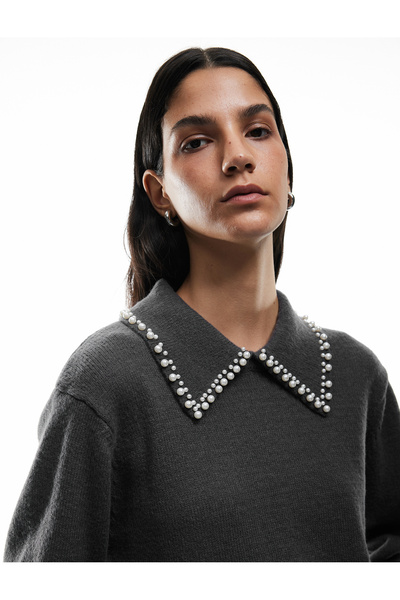 Koton Pulover tricotat cu mânecă lungă cu guler pentru bebeluși cu detalii pe...