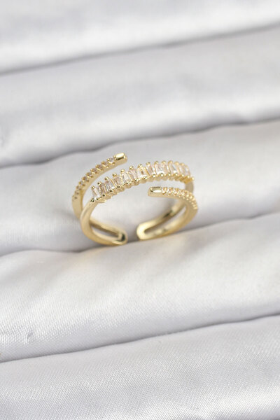 blackpure Brass Gold Color Row Baguette Zircon Stone Women's Ring