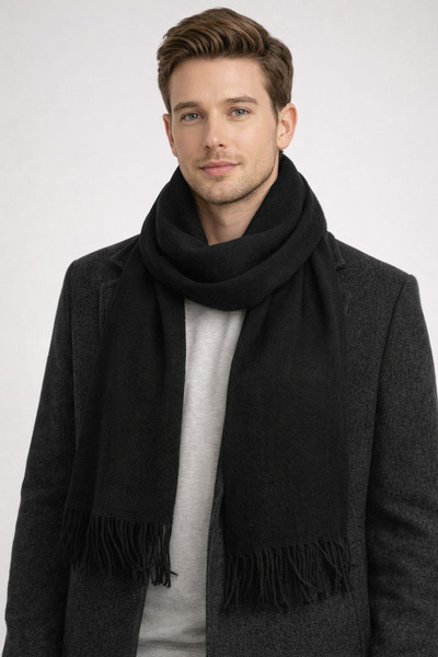 MODA Tricotaj negru unisex pentru bărbați din material subțire Atkı Kaşkol