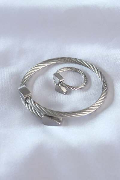 blackpure Steel Silver Color Twisted Model Men's Bracelet Ring Set