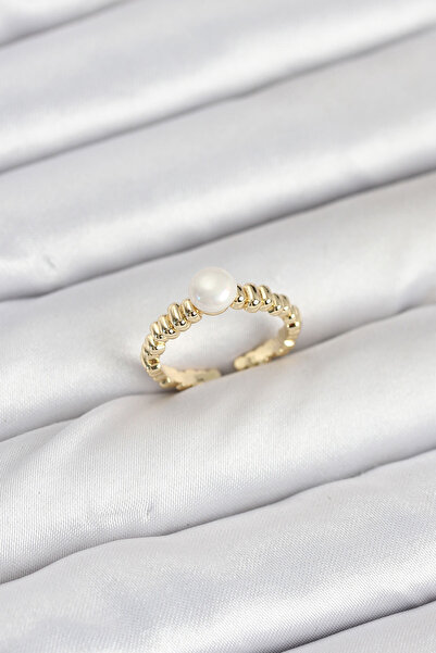 blackpure Brass Gold Color Belly Pearl Model Women's Ring