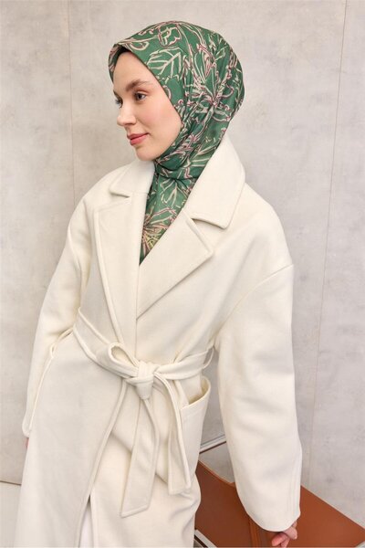 Silk Home وشاح ناعم من القطن والبوليستر بنمط زنبق أخضر 90×90