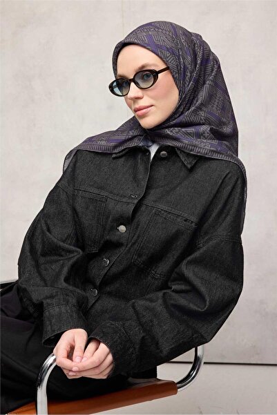 Silk Home وشاح ناعم من القطن والبوليستر بنمط هندسي رمادي أخضر 90*90