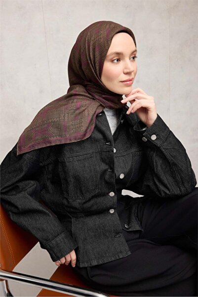 Silk Home وشاح ناعم من القطن والبوليستر بنمط هندسي أخضر داكن 90*90