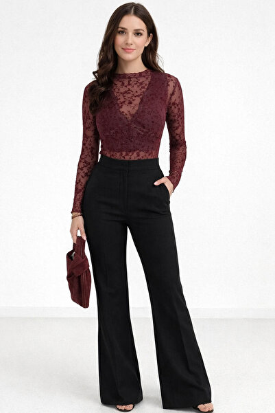 Slim'N Lift Half Turtleneck Patterned Tulle Blouse