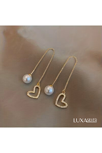 luxa silver jewellery Kalp Zincir Zirkon Taşlı Küpe, Uzunluğu Ayarlanabilir |...