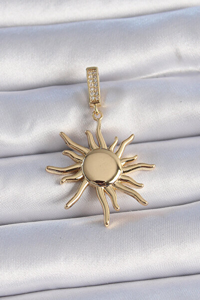 blackpure Brass Gold Color Zircon Stone Detailed Sun Model Ajda Charm