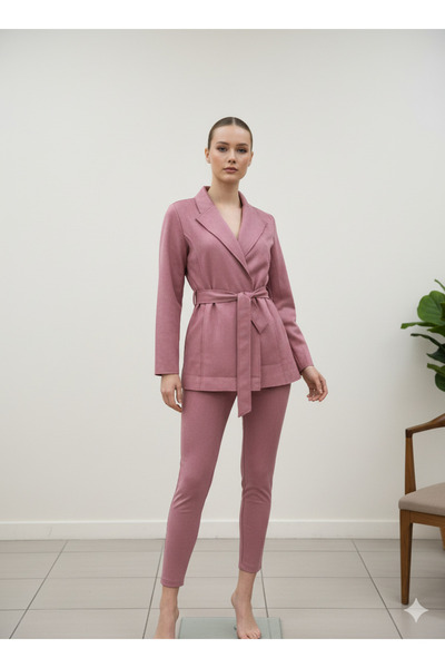 TUBA EXPORT Kadın Süet Ceket Tayt Spor Takım Elbise
