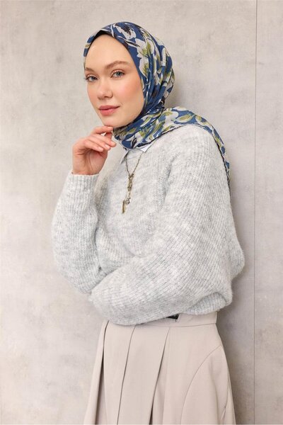 Silk Home Cotton Polyester Soft Scarf Large Daisy Pattern Blue 90X90