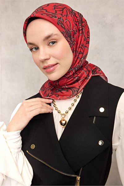 Silk Home وشاح ناعم من القطن والبوليستر بنمط الزنبق أحمر 90x90