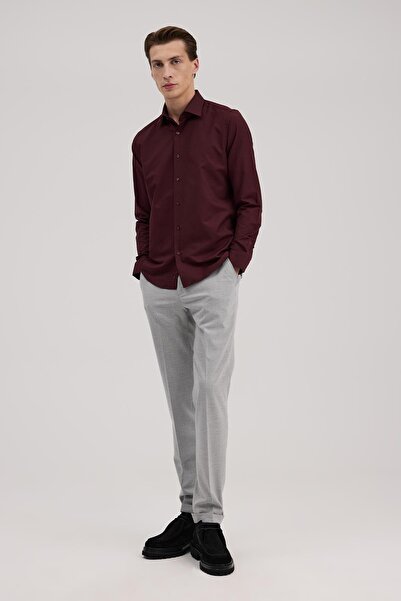 Jakamen Βαμβακερό πουκάμισο με κλασικό γιακά σε μπορντό χρώμα, Comfort Fit
