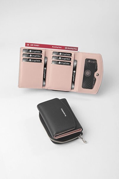 CENGİZ PAKEL Small Size Women's Wallet - 65309 - Black/Powder