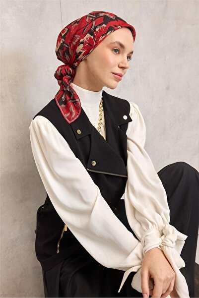 Silk Home Cotton Polyester Soft Scarf Large Daisy Pattern Flag Red 90X90