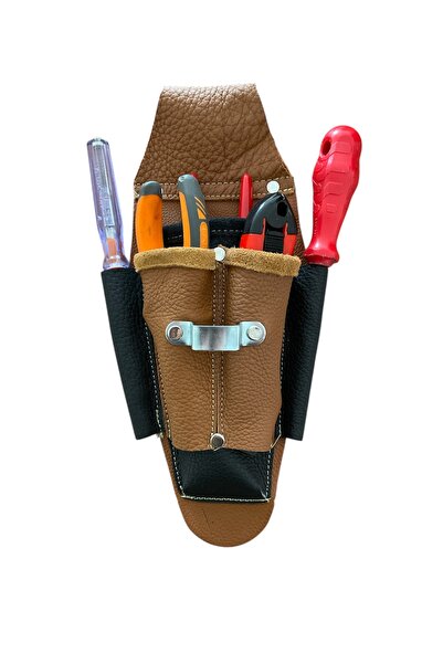 ykrhn Hakiki Deri Elektirikçi Bel Çantası ( metal metre askılı )