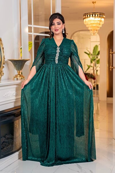 Matik Abiyem Mumlayt Stone Accessory Detailed Evening Dress