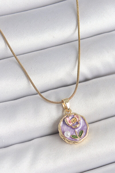 blackpure 316L Steel Gold Color Chain Purple Minimal Flower Embroidered Pearl...