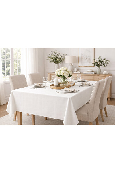 NazeninHome Checkered Satin Tablecloth White 100% Cotton 230X320 cm Without N...