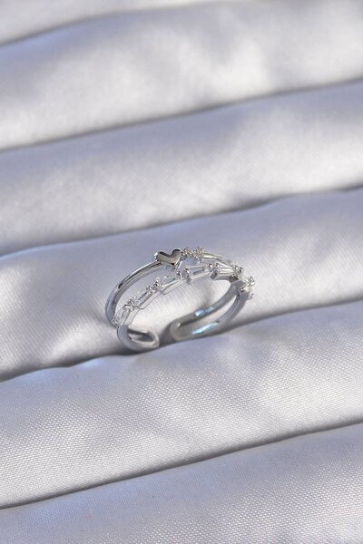 blackpure خاتم نحاسي فضي اللون بحجر الزركون على شكل قلب مكون من قطعتين قابل ل...