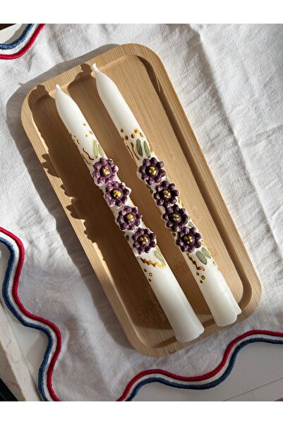 Daisyyartxstudio Bordo çiçek desenli 3 boyutlu şamdan mum kabartmalı 1 adet 2...