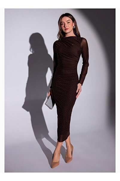 ÇEÇİM Rochie de damă cu pietre aplicate tul ZYN-58865