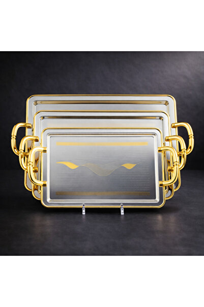 Dania ✨ Luxury 3-piece serving tray set ✨ Silver engraved with gold accents �...