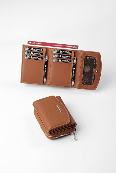 CENGİZ PAKEL Small Size Women's Wallet - 65309 - Tan