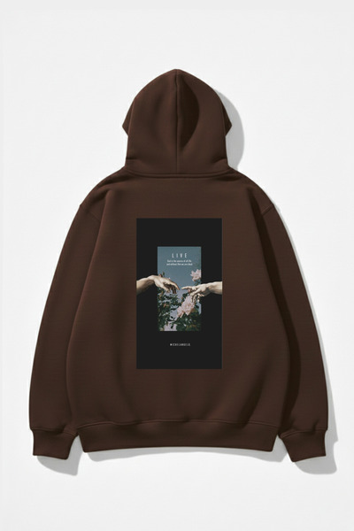 uyguntarz Унісекс м'яка тканина з принтом Live Oversize 3-ниткова худі-светр