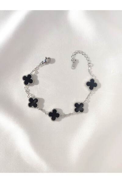 GUNESTAKI Unisex Paslanmaz Çelik Gümüş Sıralı Yonca Model Bileklik