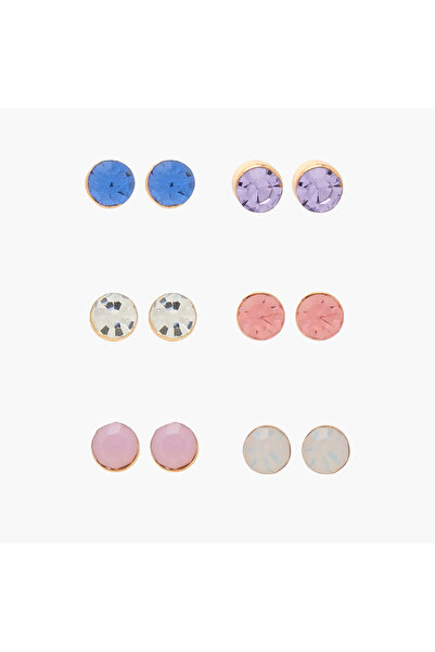 Lifestyle Embellished Stud Earrings with Pushback Closure - Set of 6