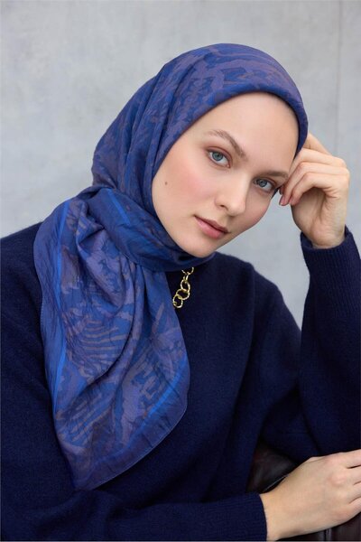 Silk Home Eșarfă din viscoză Velora Four Seasons Mixed Pattern Blue 90x90