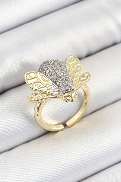 blackpure خاتم نسائي من النحاس والزركون الحجري على شكل نحلة باللون الفضي والذهبي