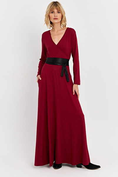 NEW JOURNAL Kadın Bordo Kruvaze Maxi Elbise VTN3