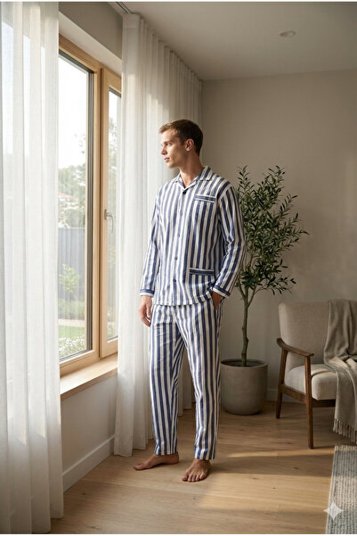 PURİFİCADO 65% Cotton New Season Men's Stylish Design Line Patterned Pajama Set