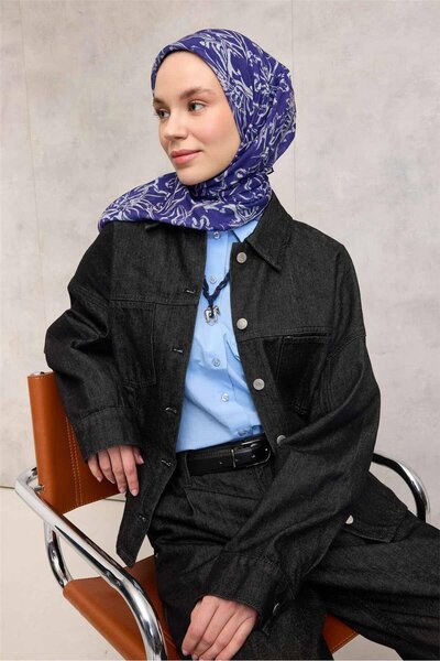 Silk Home وشاح ناعم من القطن والبوليستر بنمط الزنبق باللون الأرجواني 90x90