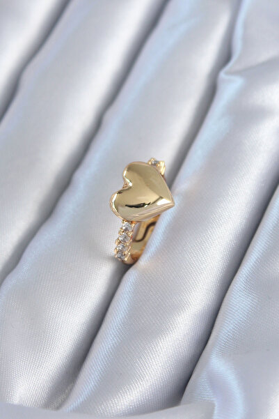 blackpure Gold Color Brass Zircon Stone Heart Model Women's Ring