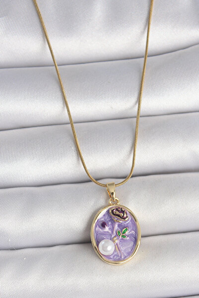 blackpure 316L Steel Gold Color Chain Purple Flower Embroidered Pearl Detail ...