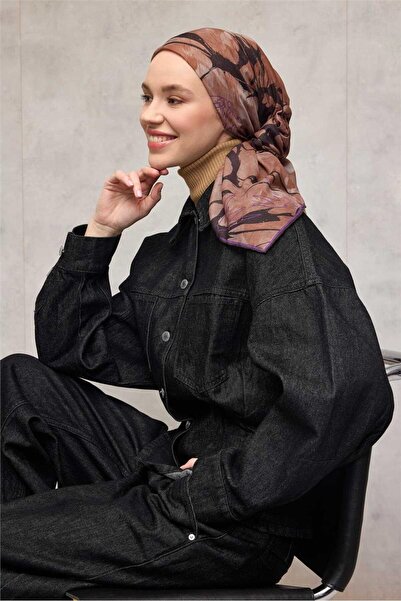 Silk Home وشاح ناعم من القطن والبوليستر بنمط أوراق الشجر باللون الأرجواني 90x90