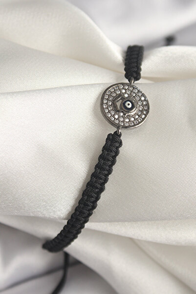 blackpure Brass Smoked Color Zircon Stone Evil Eye Bead Embroidered Macrame E...