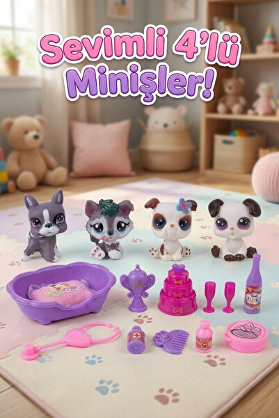 craftivio 4'lü Sevimli Minişler Oyun Seti - Veteriner ve Parti Temalı Aksesua...