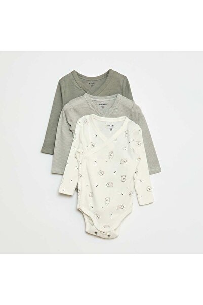 KIABI عبوة من 3 قطع من ملابس الأطفال الداخلية ذات الأكمام الطويلة مع أزرار كب...