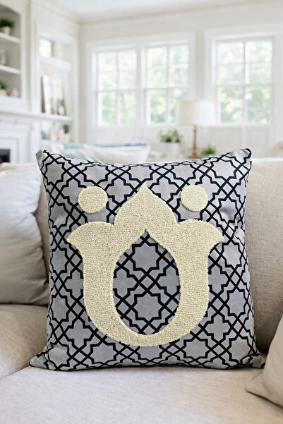 Pilloveland Punch Embroidered Cushion Cover - 43*43 cm - Gray Tulip - Ramadan...