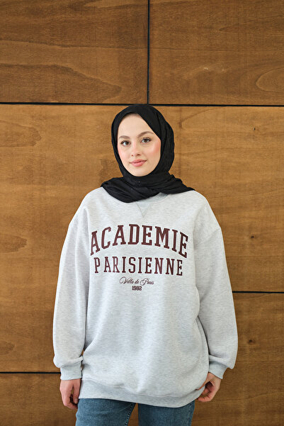 LOCCO Women's Summer Printed Embroidered O Oversized Sweat Gray