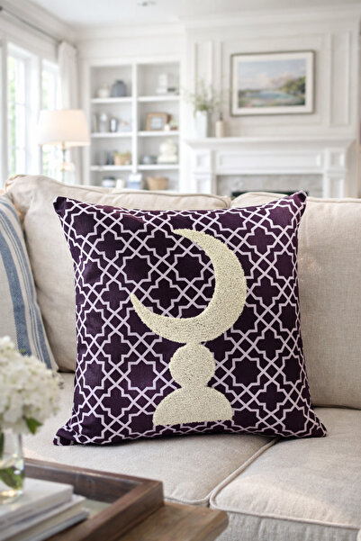 Pilloveland Punch Embroidered Cushion Cover - 43*43 cm - Plum Crescent - Rama...