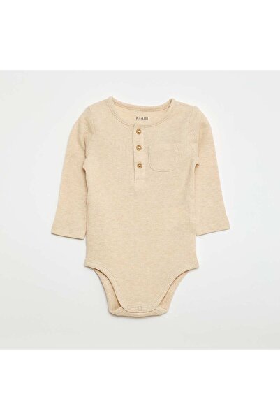 KIABI Long-sleeved Waffle Knit Bodysuit BEIGE